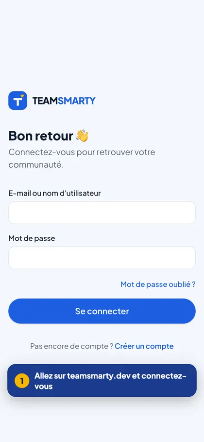 Écran de connexion de TeamSmarty